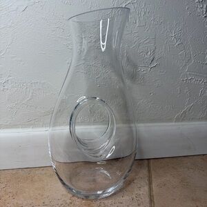 Vintage Poland Wine Caraffe Glass Decanter Donut Hole Center Pitcher Handmade